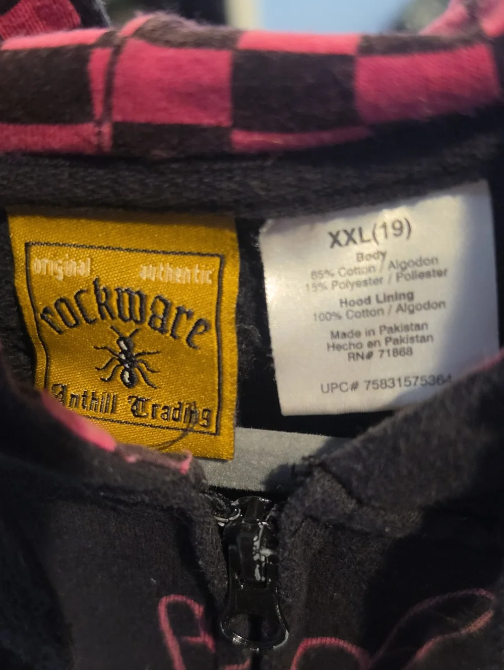 Rockware Anthill Trading AC DC Black Hoodie Jacket with Pink Graphic Size XXL